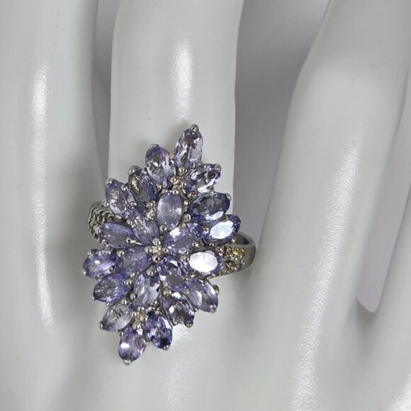 925 Sterling Silver Ring Sz 9 with Natural Oval Tanzanite & Sapphire Gems - Picture 4 of 8